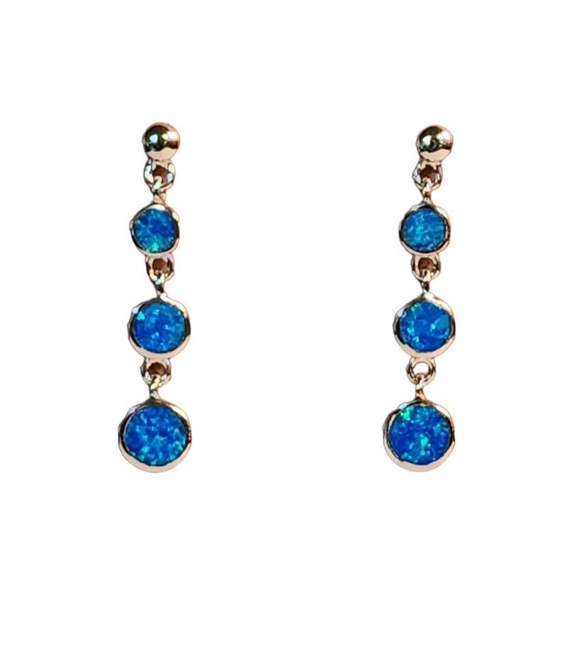 Round Blue Opal Dangle Earrings